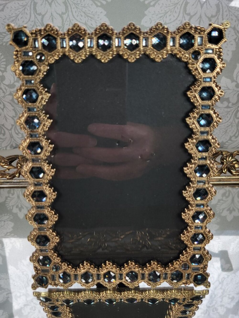 Bejeweled Picture Frame, 4x6 Gold Floral Rhinestone Photo Frame, Cottage Glam